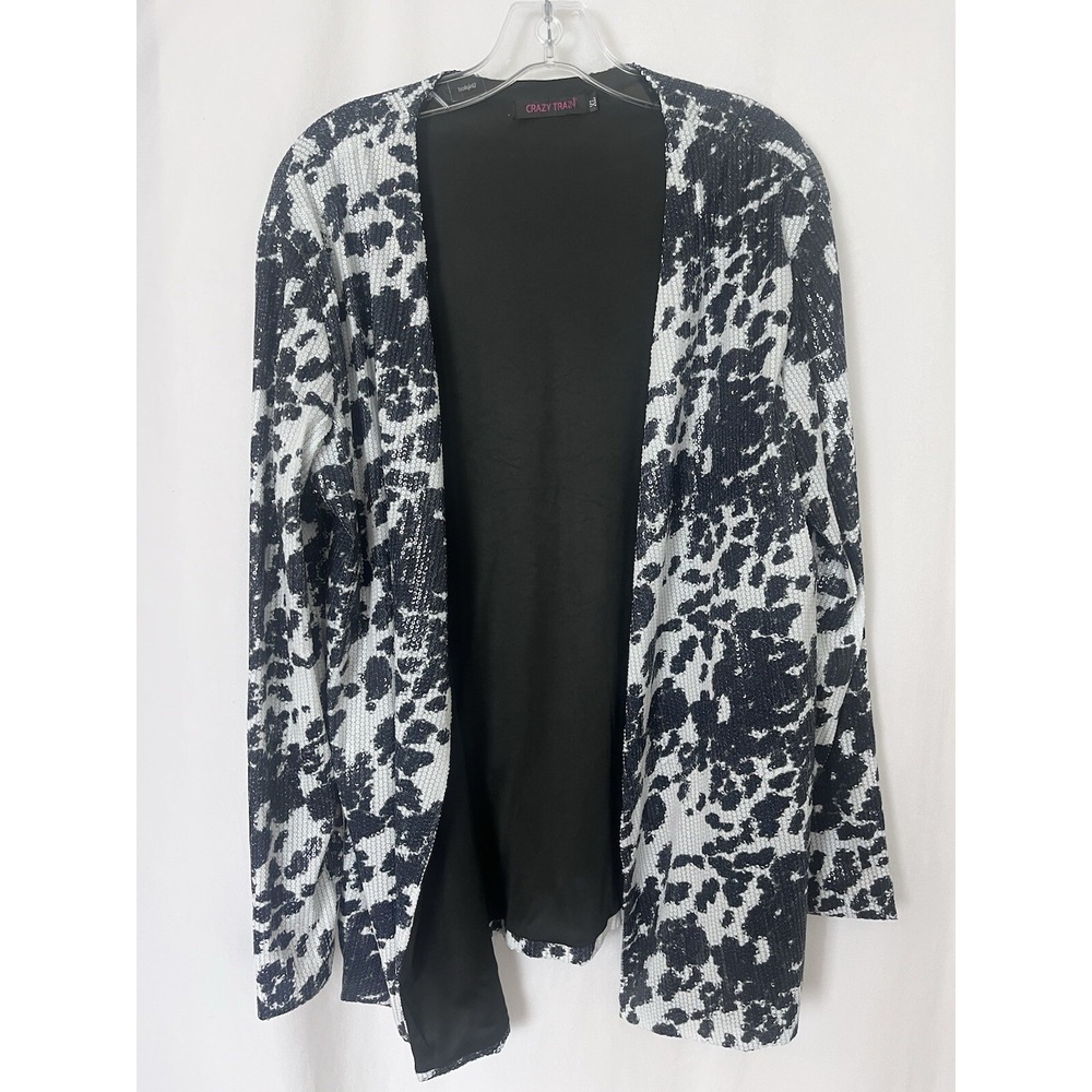CRAZY TRAIN Rhinestone Cowgirl Cardigan Blazer Cow Print Sequin Women's Size XL